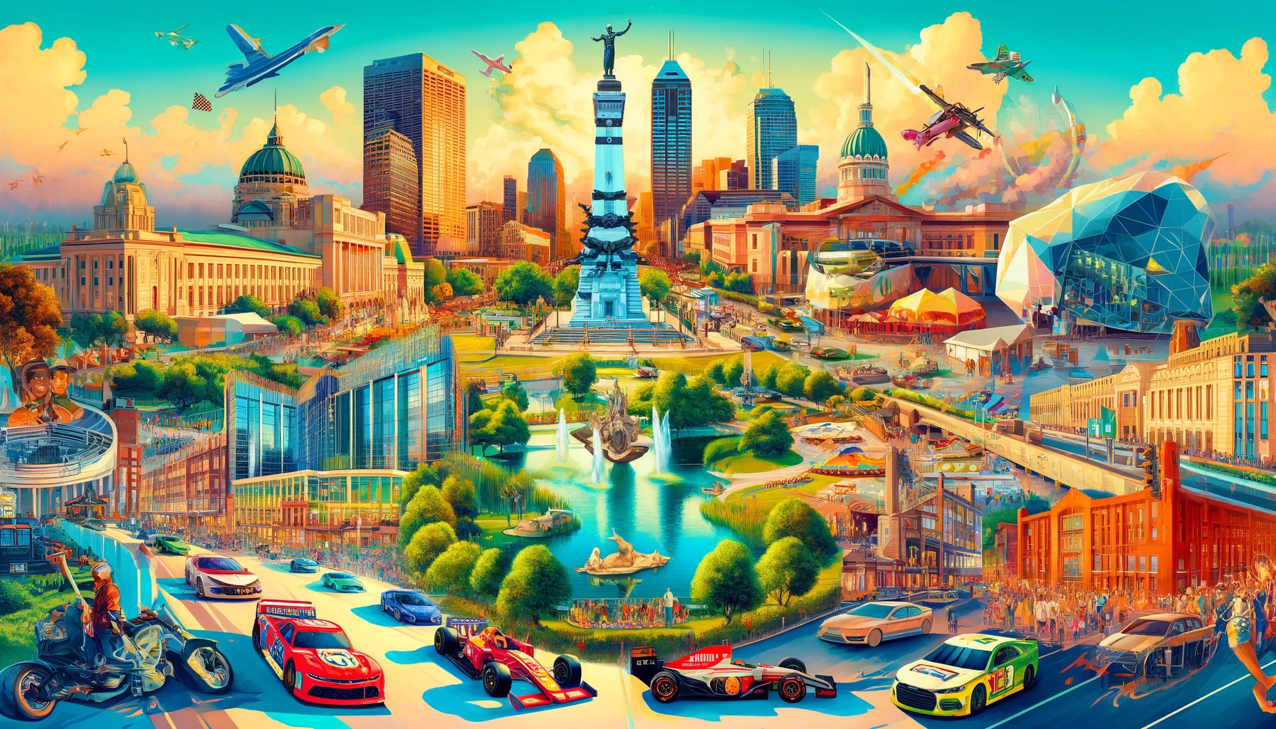 A vibrant collage of top attractions and activities in Indianapolis, featuring landmarks, parks, museums, and the city skyline.