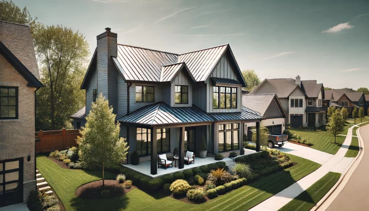 suburban house in Indianapolis with a sleek metal roof.