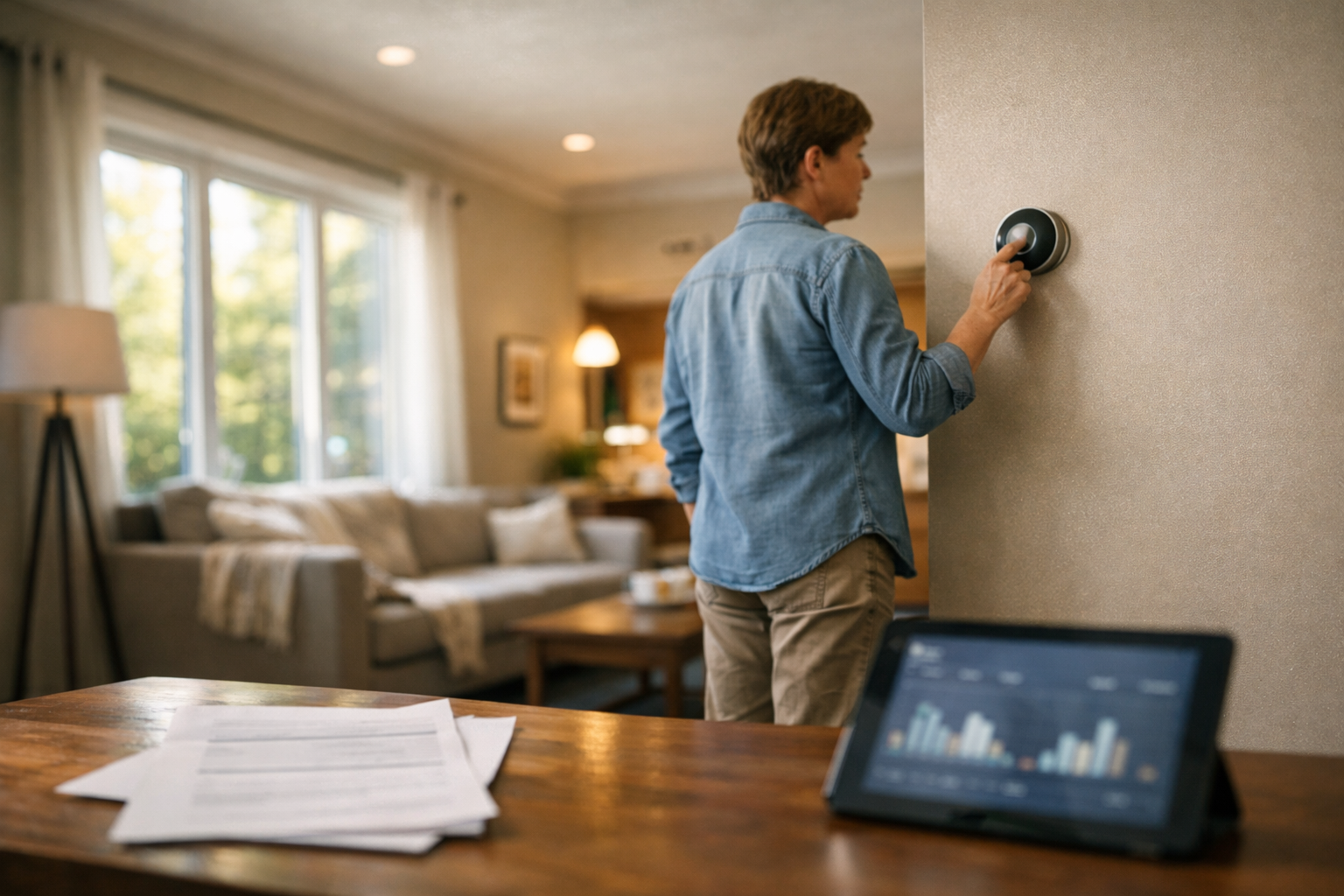 the smart thermostat in sunlight