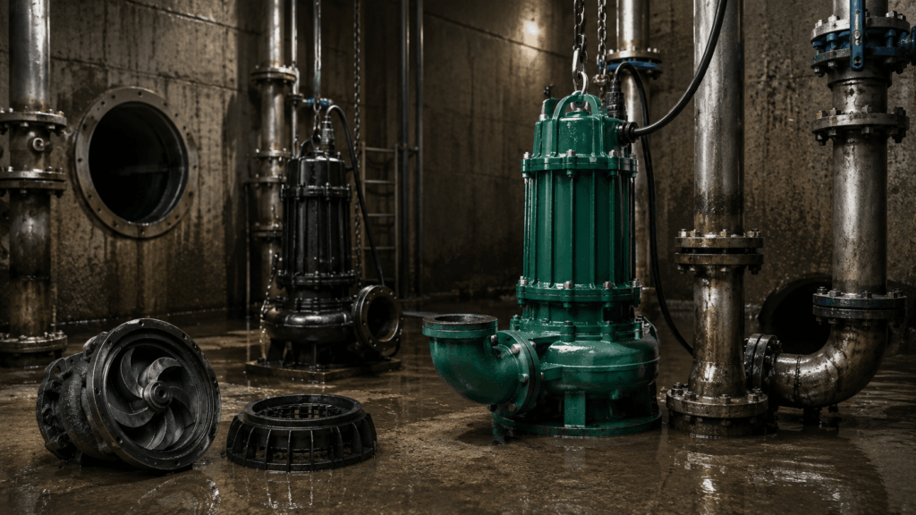 Industrial pump room in moody lighting
