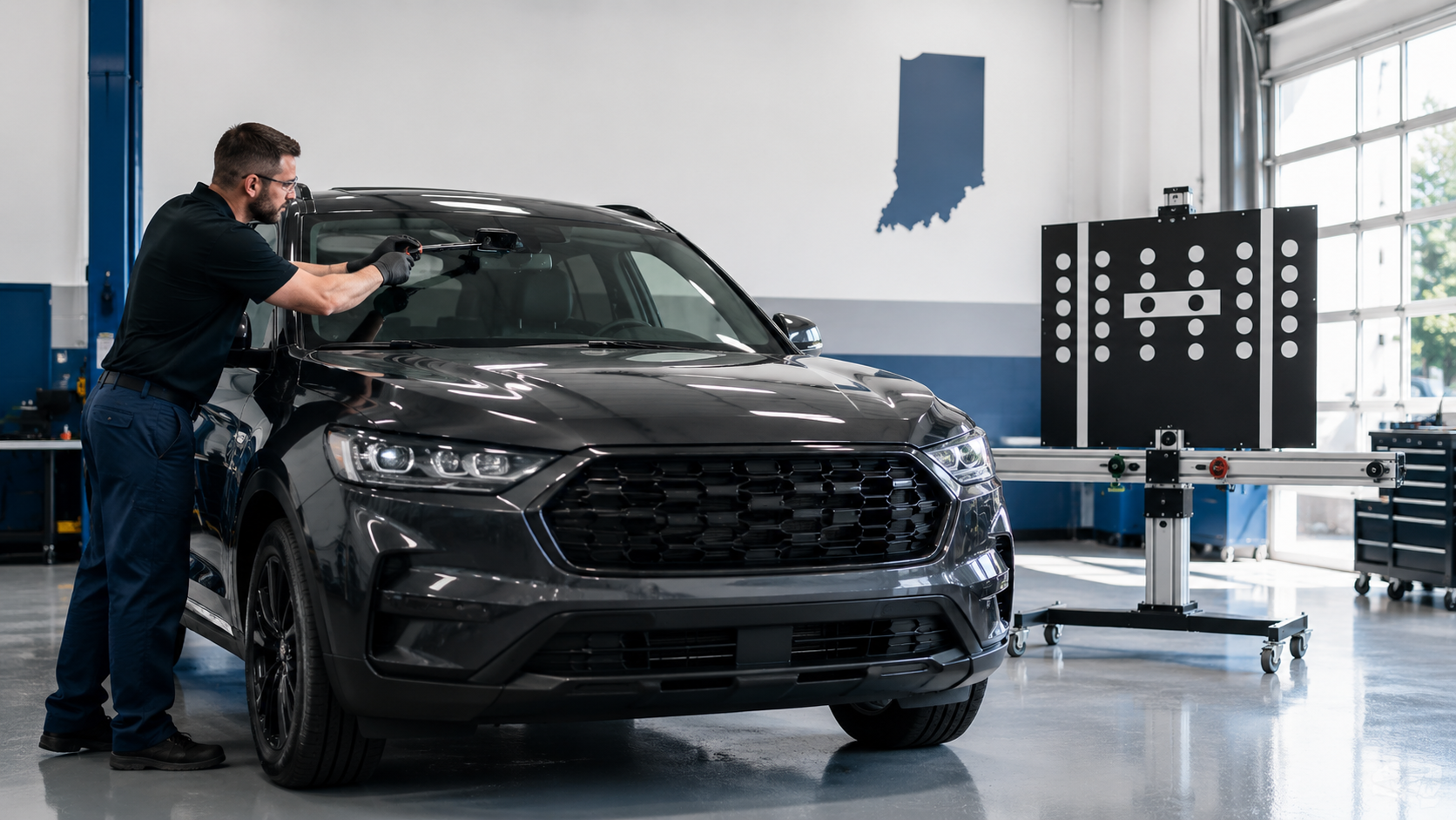 Modern garage with vehicle inspection bay